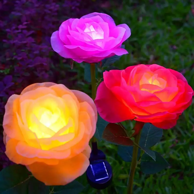 

LED Solar Lights Simulation Rose Flower Home Decorative Night Lamp Outdoor Garden Yard Lawn Waterproof Landscape Lights