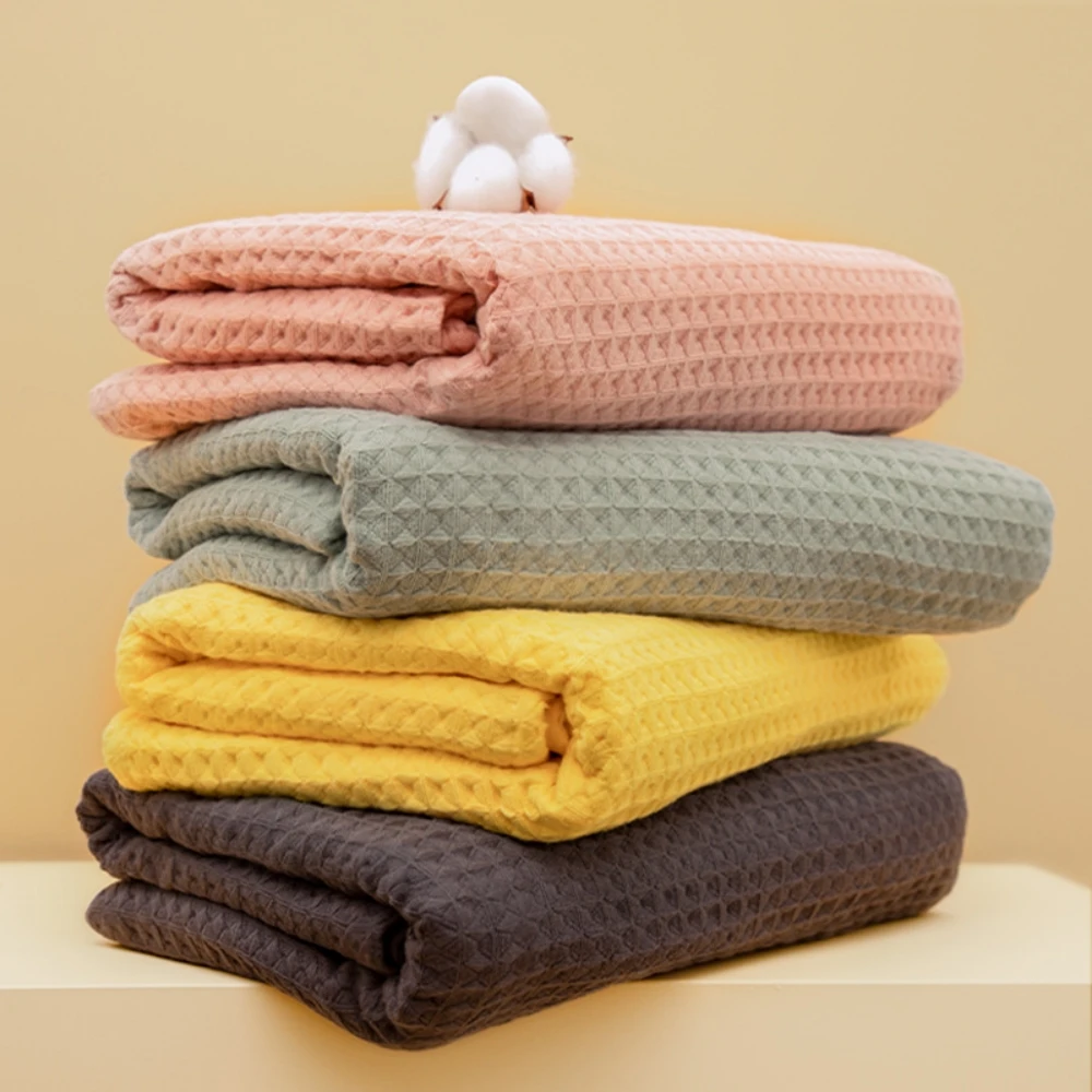 

Children'S Blanket Cotton Waffle Bath Towel Green Infant Sleeping Breastfeeding Cover Breathable Outdoor Baby Stroller Blanket