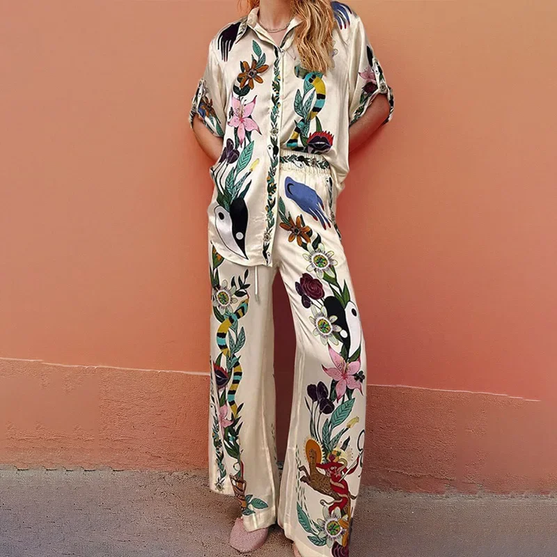 Трансграничная летняя женская одежда 2024 хит продаж футболка брюки свободный