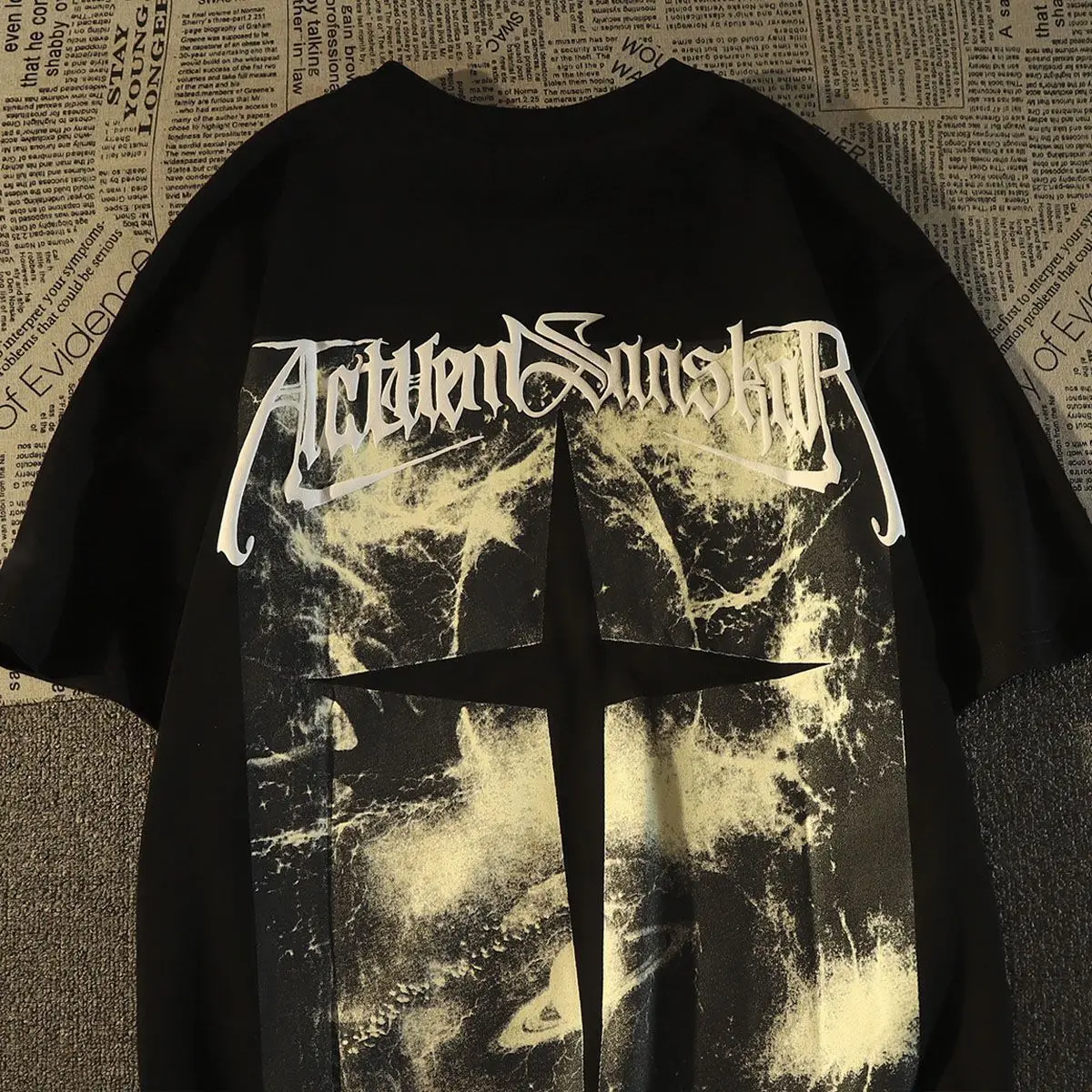 

American Vintage Fashion Sign Letter Cross Short Sleeve T-shirt for Men and Women Summer Loose Couple Versatile Half Sleeve Top