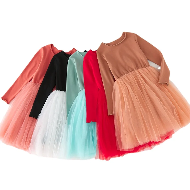 

2023 Fall Winter New Girls Base Shirt Splice Gauze Dress All-match Princess Puffy Dress Fashion Fairy Soft Dress 2-8T