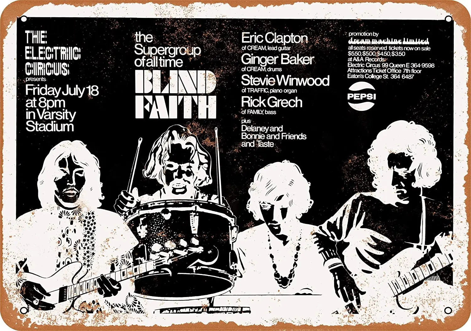 

inches Metal Vintage Funny Tin Sign 1969 Blind Faith in Toronto