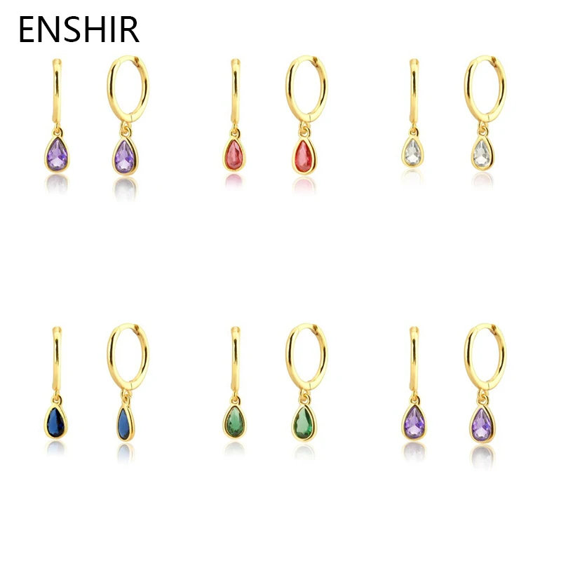 

ENSHIR Colorful Zircon Geometric Drop-shaped Hoop Earrings Women Personality Fashion INS Party Accessories Wholesale