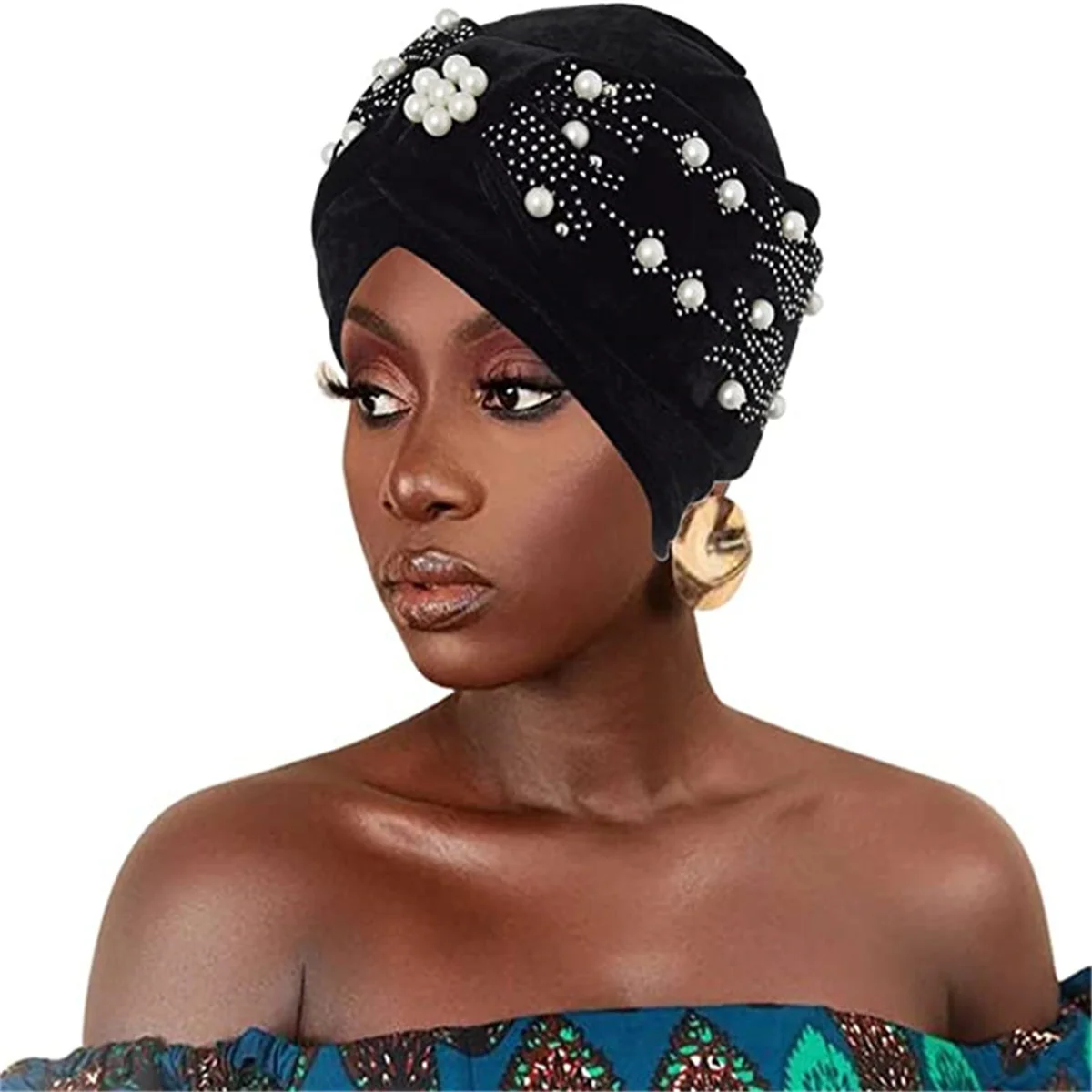 

2023 New Beading Velvet Turban Hat for Women Muslim Headscarf Bonnet Islamic Head Wraps African Headtie Turbante Mujer