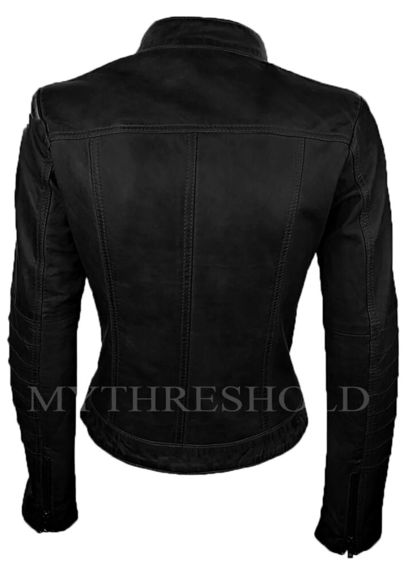 Women Genuine Lambskin Black Leather Jacket Slim fit Biker Motorcycle Jacket