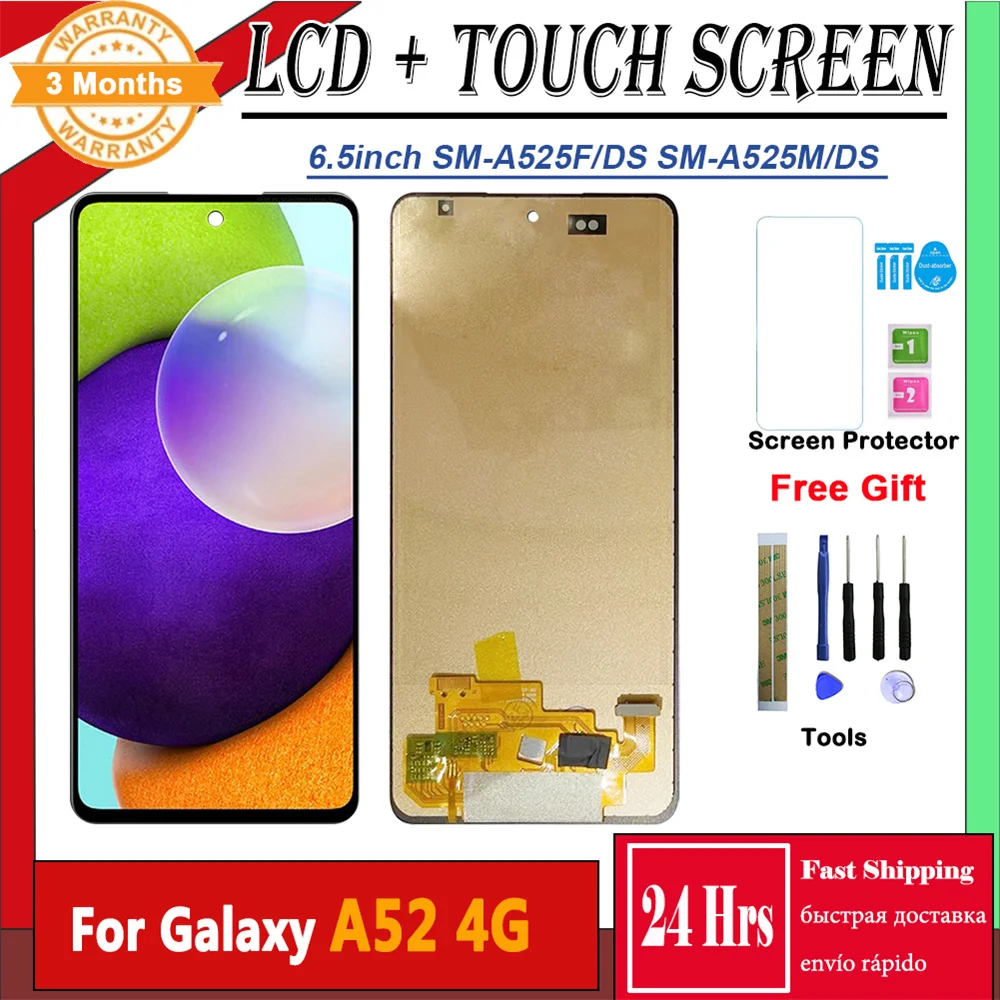 

TFT LCD для Samsung Galaxy A52 4G LCD дисплей сенсорный экран SM A525F A525F/DS A525M A525M/DS 6,5 "замена дигитайзера в сборе