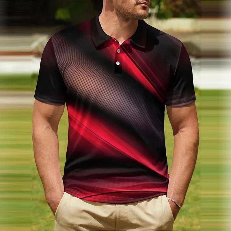 

Men's Polo Shirt Golf Shirt Graphic Prints Linear Turndown Red Outdoor Street Short Sleeves