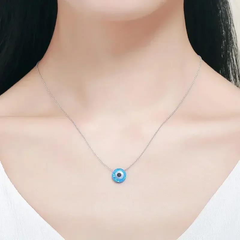 Фото TONGZHE ожерелье из стерлингового серебра 925 пробы с опалом Lucky Hamsa Evil Eye, подвеска с подвеской, женские ювелирные изделия №3