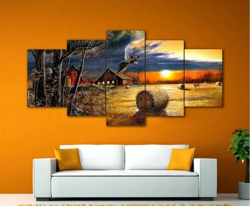 

Harvest Farm Farmer Hay 5 Pieces canvas Wall Art Print Picture Home Decor 5 Piece HD Print Pictures Poster No Framed 5 Panel
