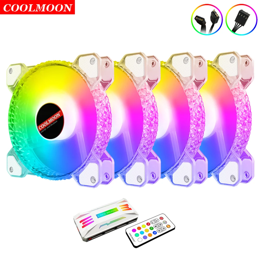 

Coolmoon 12CM RGB Fan PWM Control 5V ARGB 3Pin Chassis Heatsink Quiet Fan AURA SYNC 4Pin for PC Case Water Cooler CPU Radiator