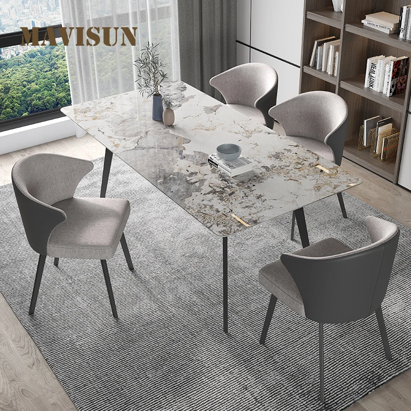 

Italian Light Luxury Pandora Stone Bright Slate Dining Table And Chairs Modern Minimalist Small Apartment Rectangular Table