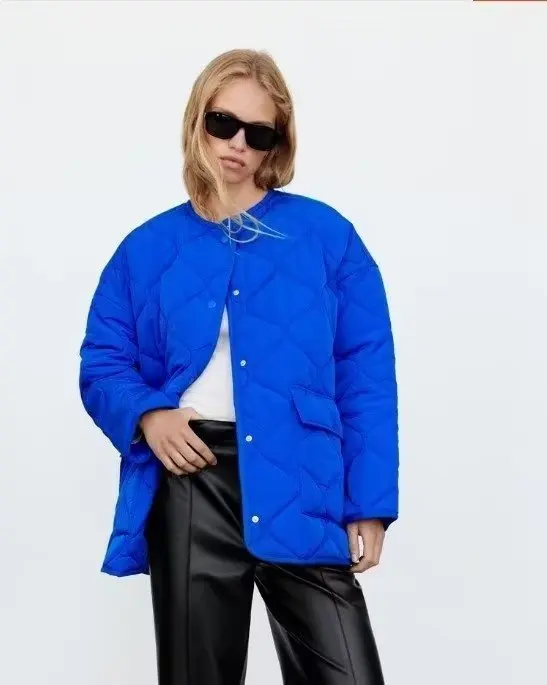 Осень и зима 2024 новинка 2024. 7522054 Женская одежда Синяя свободная стеганая куртка