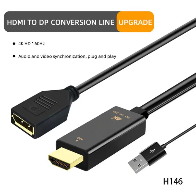 

Portable HDMI-compatible To Dp Conversion Line 4k * 60hz Usb Charing Cable Displayport 3840 * 2160p Hd Adapter Office Tools