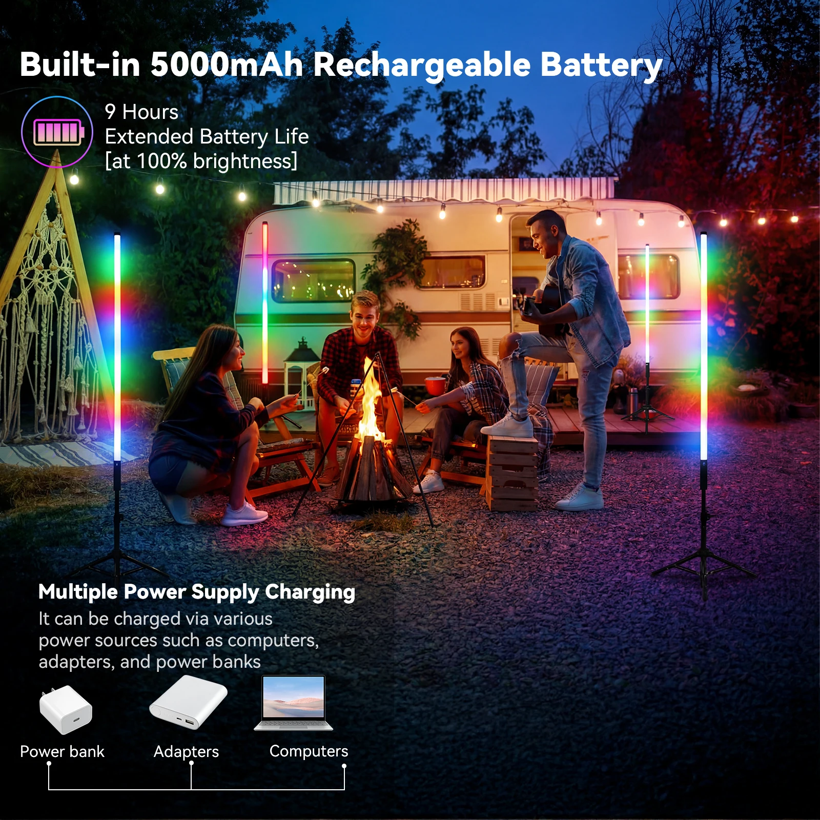 LUXCEO 90 см RGB светодиодный светильник, синхронизация музыки, меняющая цвет, осветительная трубка с перезаряжаемой батареей для DJ Stage Event Party Decor (art.: 3920d2ed19797) - 3920d2ed19797