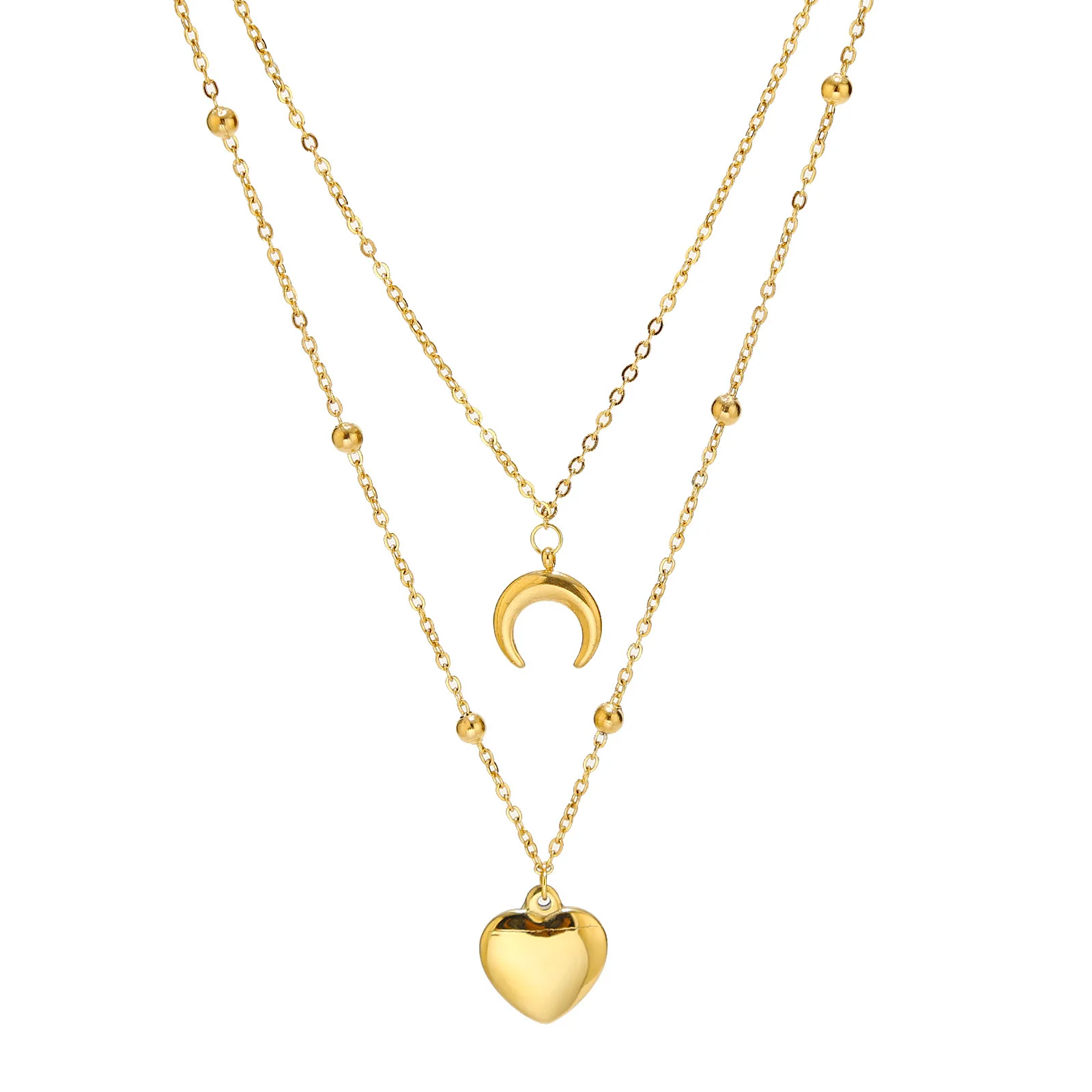

Wholesale 18K Gold Stainless Steel Layered Chain Moon Love Heart Necklace for Women Choker Fashion Festival Party Gift Jewelry