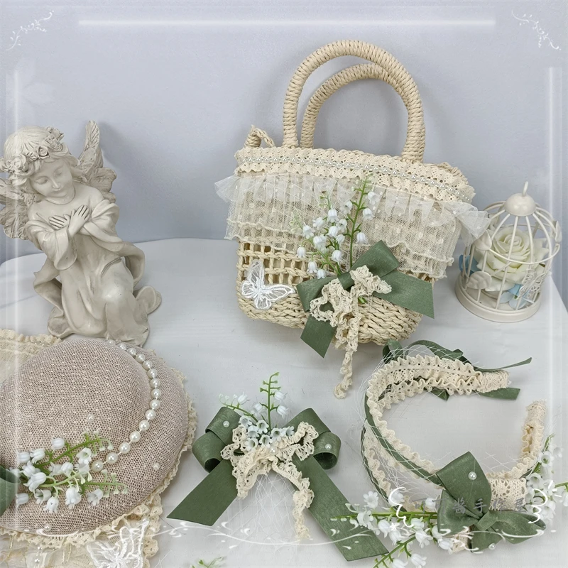 Оригинальный обруч ручной работы с бантом в виде ландыри и долины Лесной галстук