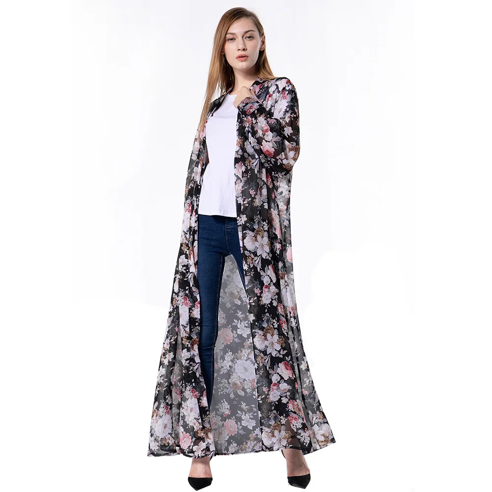 Muslim Fashion Muslim Dress Middle East Eid Duabi Abaya Turkey Robe Thin Loose Chiffon Long Sleeve Cardigan Robe Donsignet