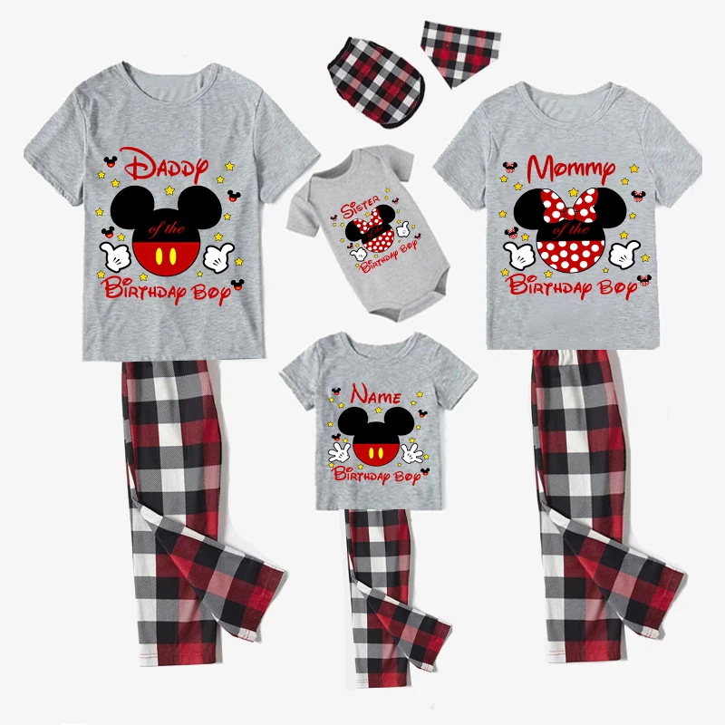 Family Matching Pajamas Exclusive Design Name Custom Birthday Celebration For Boys Cartoon Mice Gray Pajamas Set