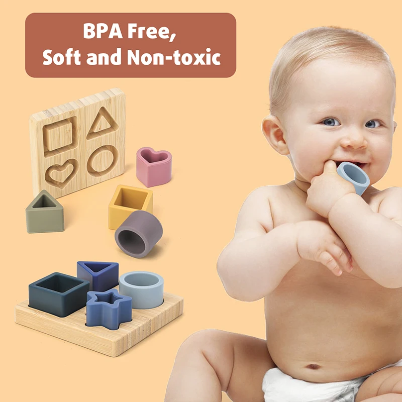 

1 Set of Baby Soft Silicone Teeth Silicone Blocks Matryoshka Geometric Jigsaw Folding Puzzle Game Toys Baby Gifts