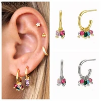 fashion for women 925 sterling silver ear needle color hoop crystal zircon pendientes stud earrings luxury gold earrings jewelry