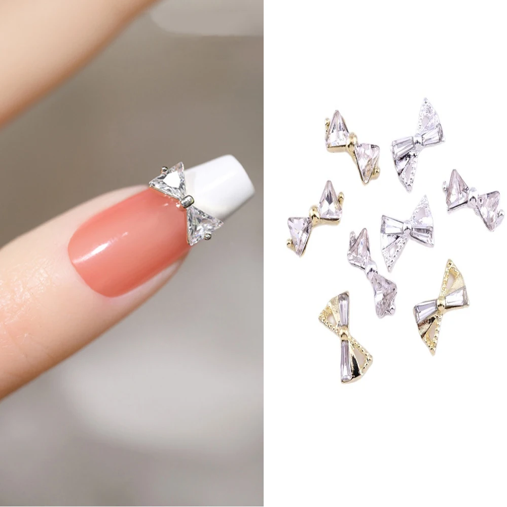 

10Pcs/Lot 3D Bow Zircon Nail Charms Luxury Bow-Knot Gold&Silver Alloy Crystal Rhinestones Charm Jewelry For Nails Decoration #J4