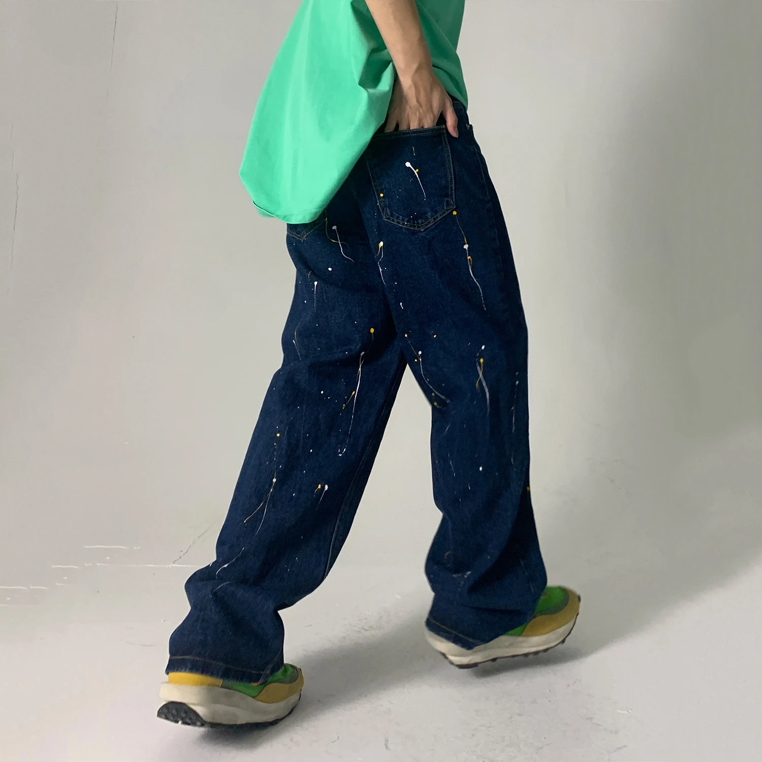 Splash Ink Graffiti Paint Dot Y2k Jeans Men's Korean Version Loose Straight Wide-leg Pants Men and Women with The Same Style