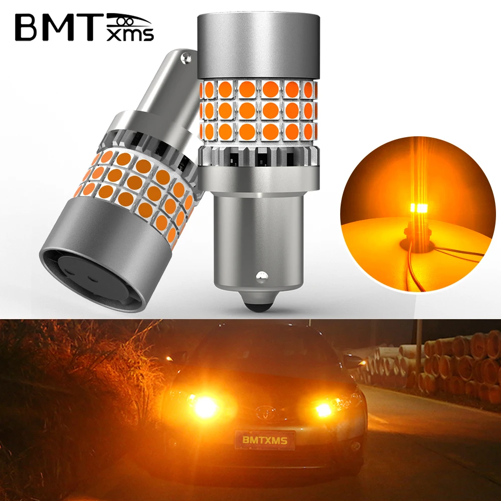 

BMTxms 2Pcs No Hyper Flash Led Lights P21W Car Tuning Canbus Signal Lamp 1156 BA15S PY21W BAU15S T20 7440 WY21W Amber Yellow 12V
