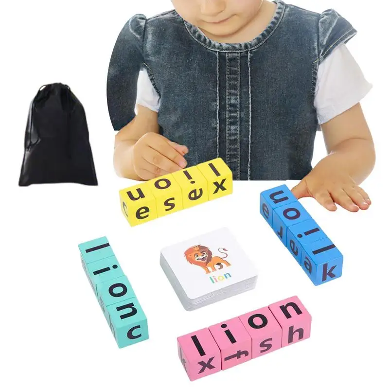 

Wooden Fun Word Alphabet Letter Word Spelling Game With 40 Flash Cards Preschool Language Learning Educational Toys