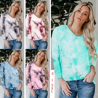 spring and autumn womens new tie dye printed loose round neck long sleeve t shirt