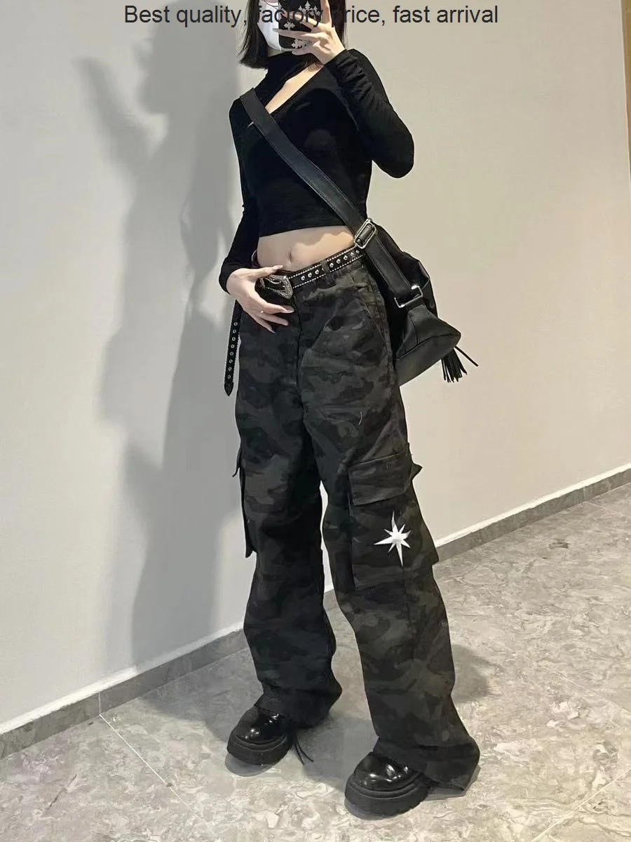 

High quality luxury brand Retro all-match camouflage tooling large pocket jeans for men and women ins new embroidery American c