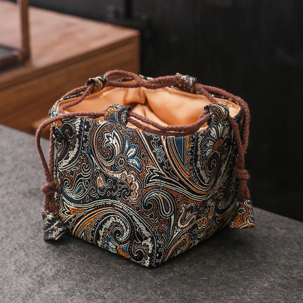 

Тканевый чехол для чашки в китайском стиле на шнурке, устойчивый к разрыву портативный чехол для мелких предметов, многофункциональная сумка для хранения чайной посуды с принтом