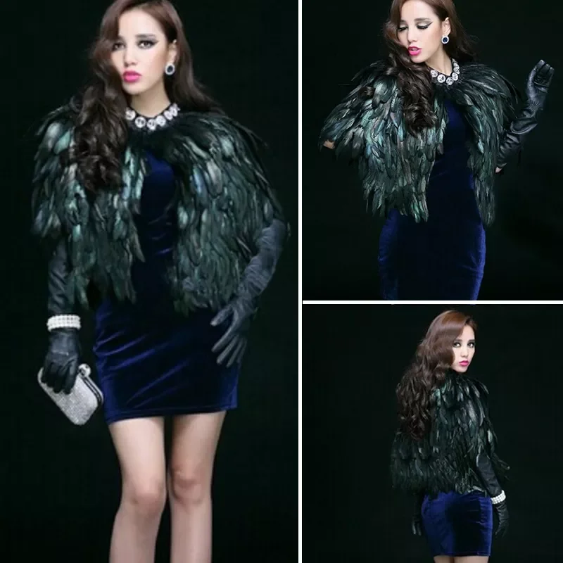 New in Peacock Feather Cape Coat Women Elegant Short Paragraph Props Dance Fur Vest Waistcoat Shawl High-grade Vest Jacket y2k v