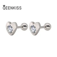 qeenkiss eg8145 fine jewelry wholesale fashion woman man wedding birthday gift heart zircon aaa titanium steel stud earrings 1pc