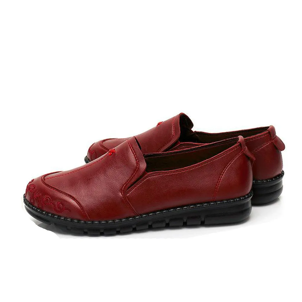 

Женские кожаные туфли на плоской подошве, красные, черные или коричневые удобные туфли на танкетке, с мягкой подошвой, без застежки, hjkm, 2021