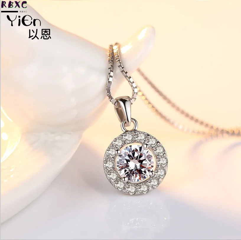 

RBXC 925 Silver Color Necklace 1 Carat Created Diamond Pendant Necklaces Anniversary Wedding Party Jewelry Women Gifts