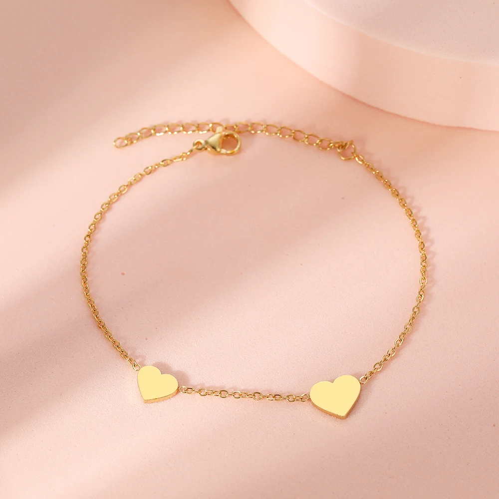 Браслеты из нержавеющей стали с сердечками Kpop Модные Изящные цепочки подвесками