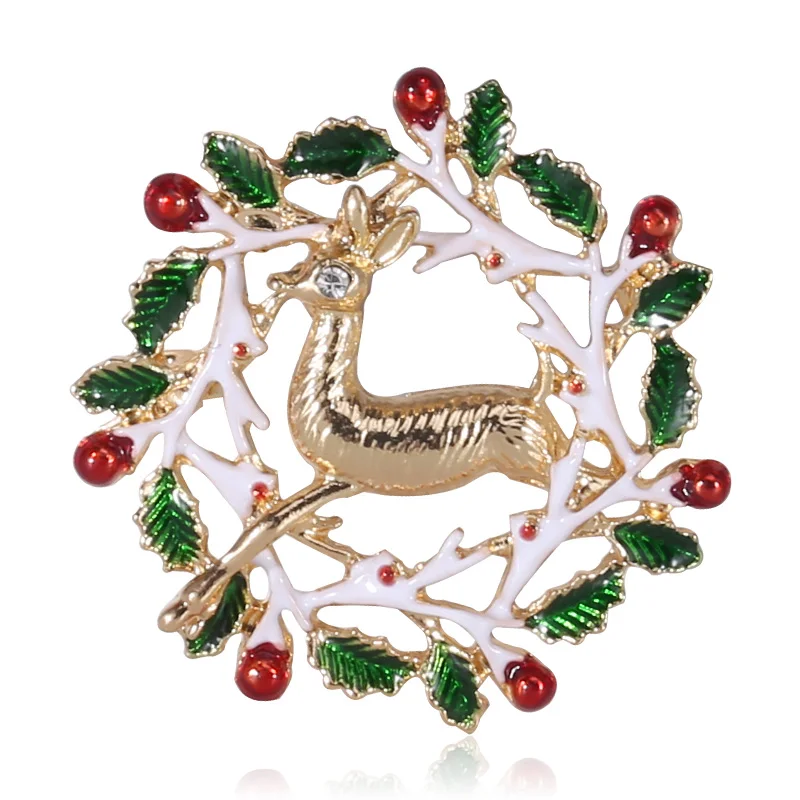 

Popular Drop Oil Christmas Elk Wreath Brooch