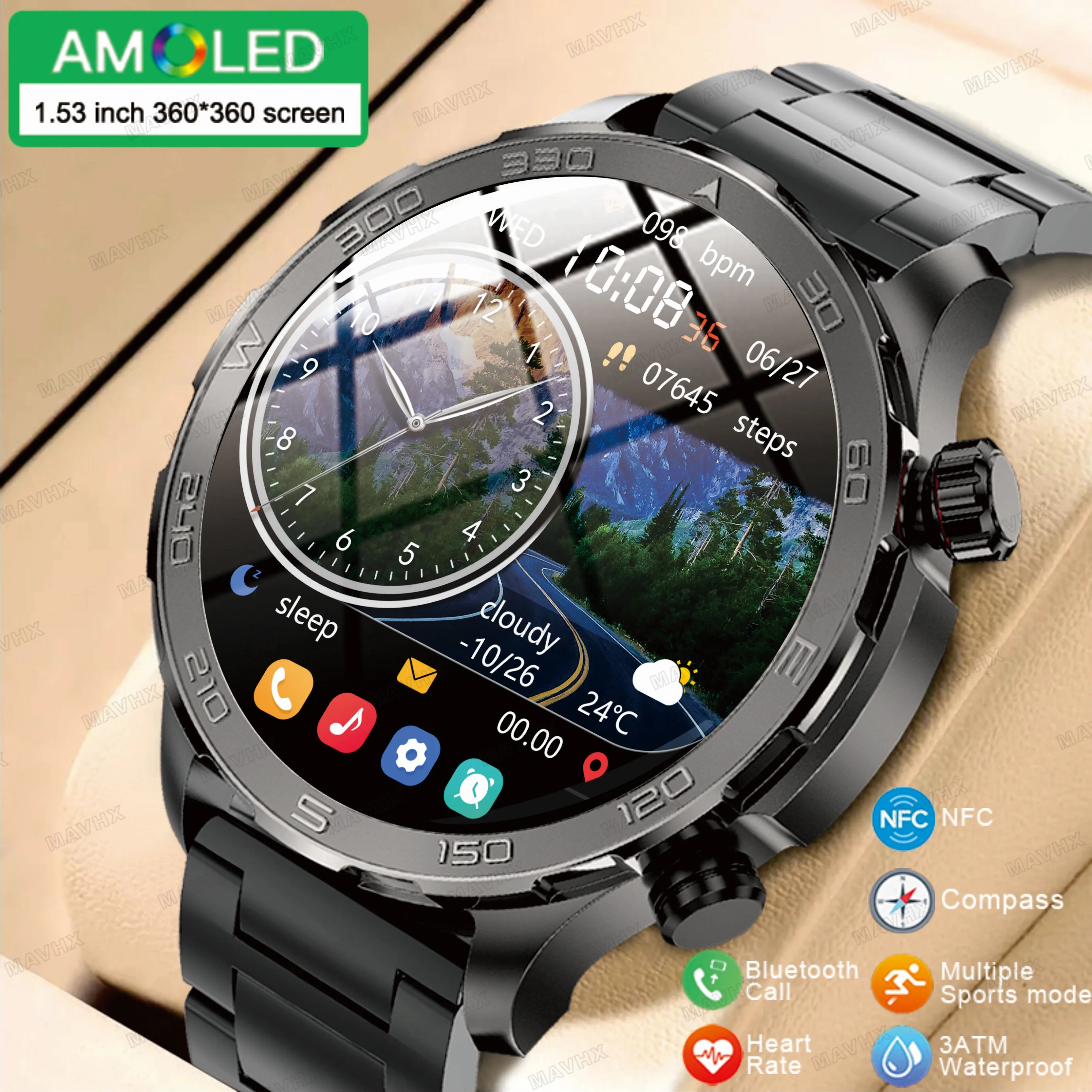 Смарт-часы AMOLED с мониторингом здоровья 2024 дюйма GPS Bluetooth вызовы пульсометр для