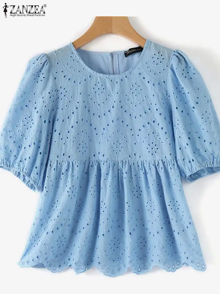 Модная летняя блузка для женщин элегантные ажурные Блузы с коротким рукавом