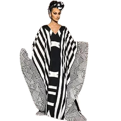 2023 Инди-фолк в полоску, длинный кафтан больших размеров, повседневное летнее платье макси с v-образным вырезом, женская одежда, пляжная одежда, купальный костюм, накидка A1055