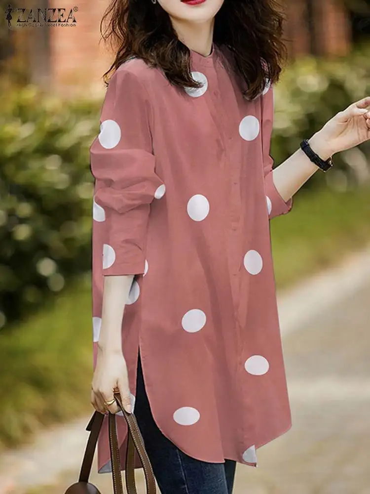 

2022 ZANZEA Casual Long Sleeve Shirt Female O Neck Blusa Vintage Printed Polka Dots Tops Women Spring Blouse Female Button Tunic