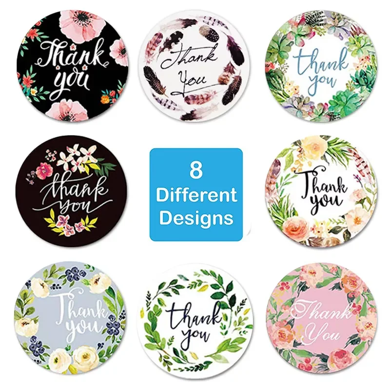

100-500pcs Thank You Round Sticker Scrapbook Envelope Seal Sticker Gift Flower Decoration Stationery Label Sticker