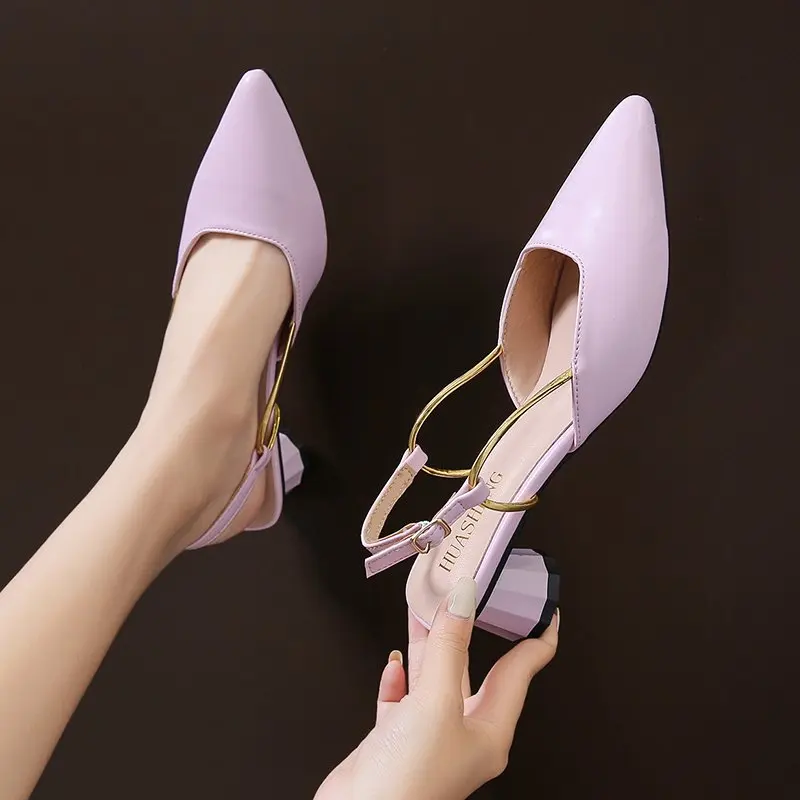 

New 2022 Summer Fashion Sandals Women Women's Sandals Solid Color All-match Comfortable Pointed Female Shoes Shallow Shoes