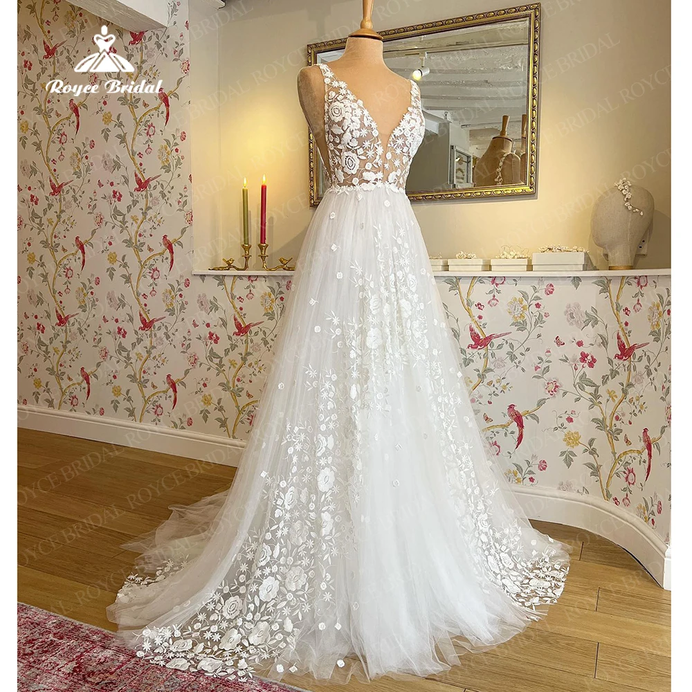 

Sexy A Line Boho Sleeveless Wedding Dresses V Neck Lace Appliques Backless Beach 2023 Wedding Gown Custom Made Robe de marie