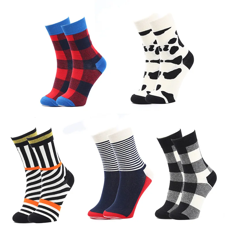 

Creative Gentleman Simple Geometric Socks Line Plaid Print Cotton Socks Europe America Casual Fashion Socks For Men And Women