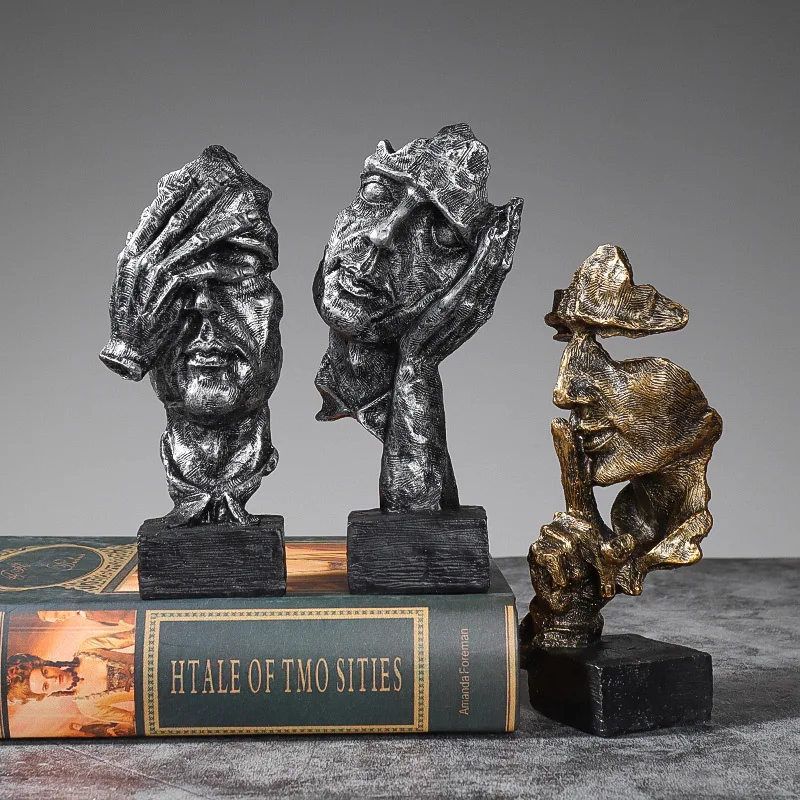 

Nordic Creative Abstract Sculpture Silence Is Gold Figurine Ornaments Art Resin CraftOffice Home Decoration Accessories Modern