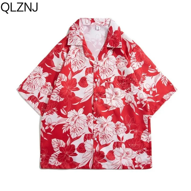 

Men Clothing Floral Hawaiian Shirt Summer New Flower Print Vintage Short Sleeve Street Casual Beach Shirts Blouse Top Red Unisex