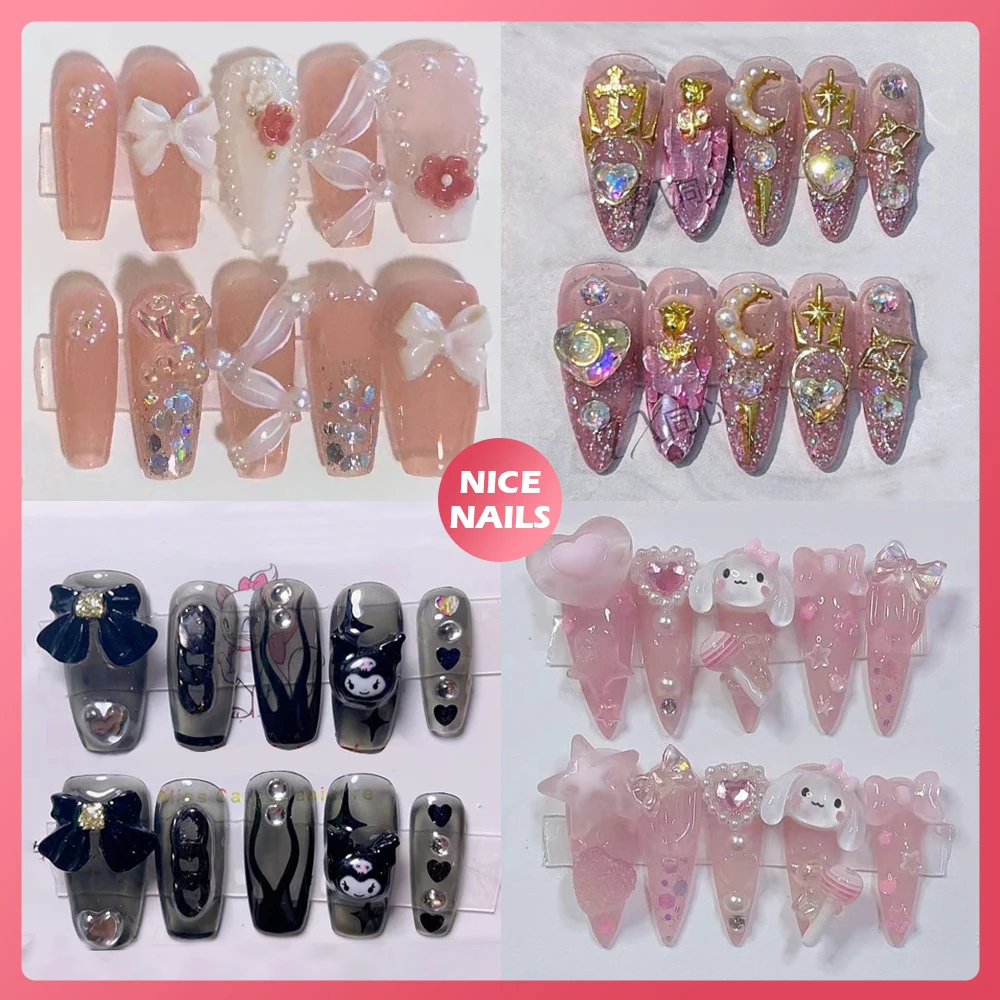 

Nice Nails Kawaii Hello Kitty Mymelody Kuromi Nails Long Coffin Stiletto Nail Slice Wholesale Detachable Manicure Girls Gift