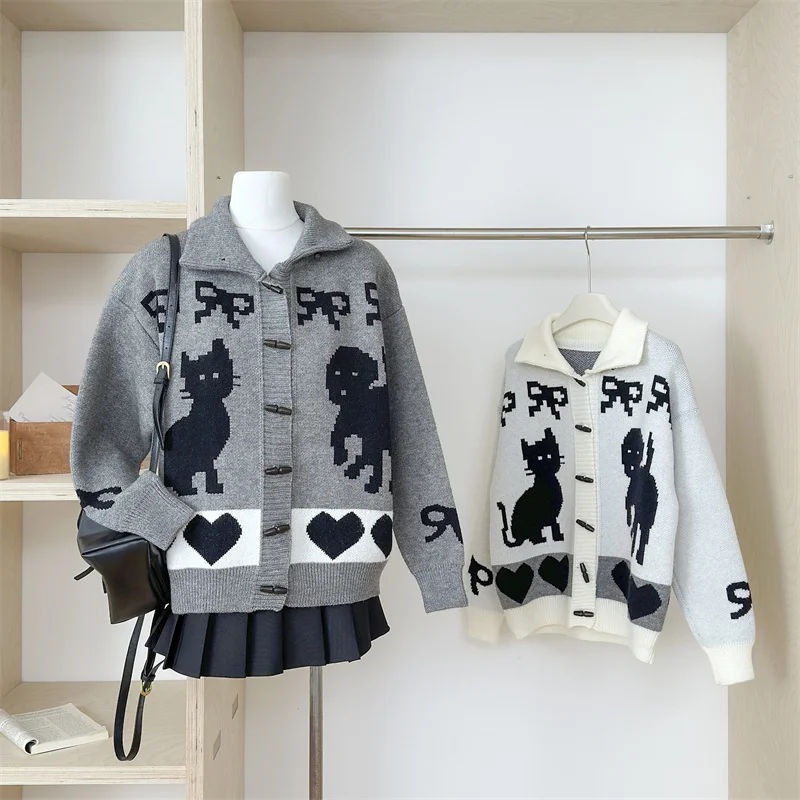 Женские вязаные кардиганы с рисунком кота в стиле ретро корейский шикарный