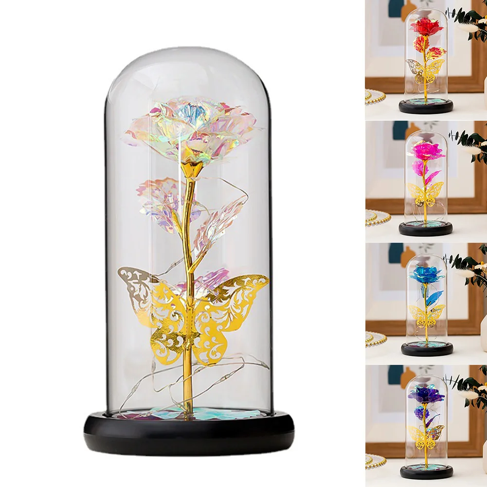 

New Rose In Glass Dome With Lights Enchanted Rose Artificial Flower Perfect For Women Christmas Wedding Anniversary And Birthday